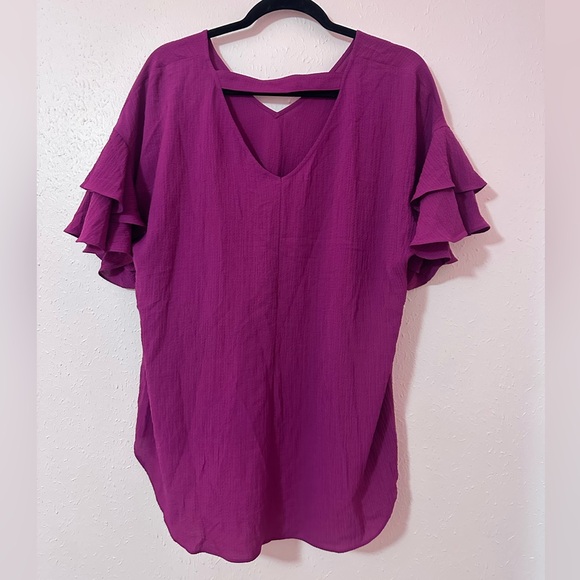 Apt. 9 Pink Ruffle Sleeve V Neck Blouse - Picture 3 of 5